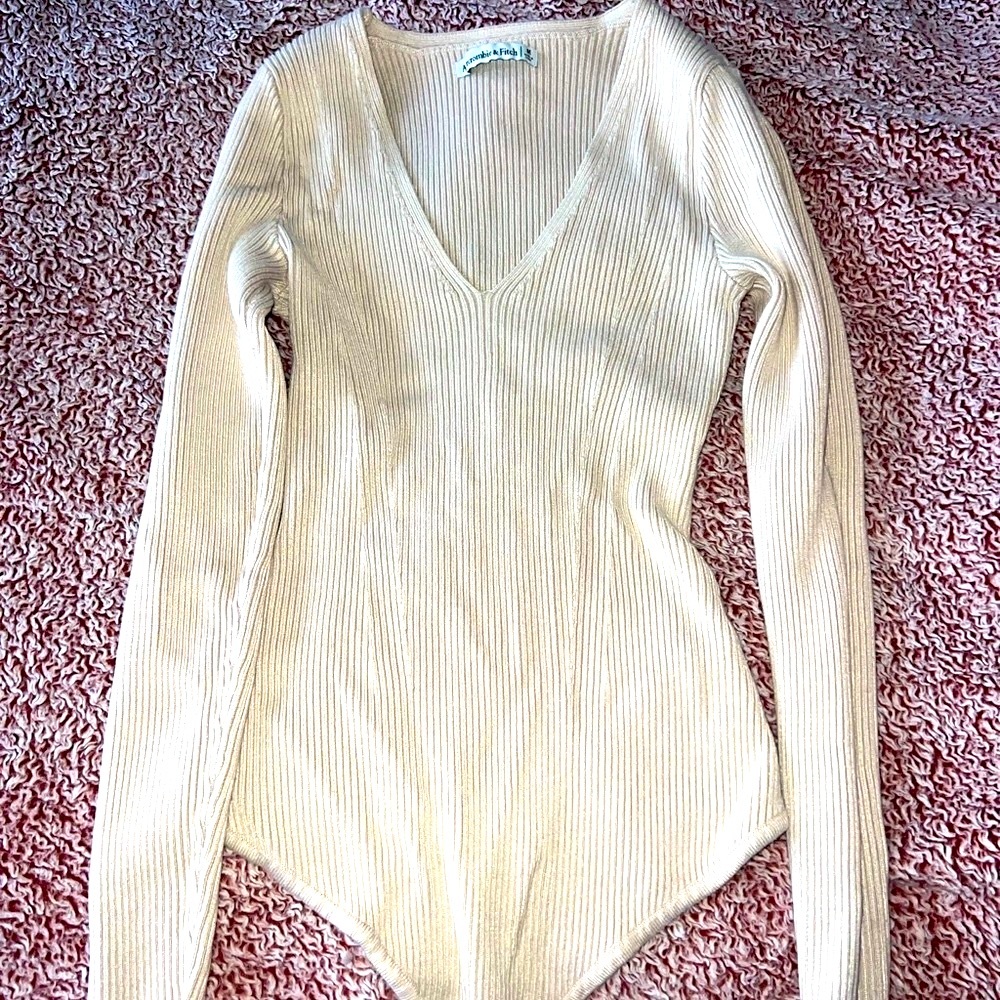 Abercrombie & Fitch Beige V-Neck Sweater Bodysuit